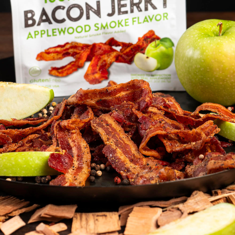 Wicked Cutz Bacon Jerky texture close-up, juicy bite.