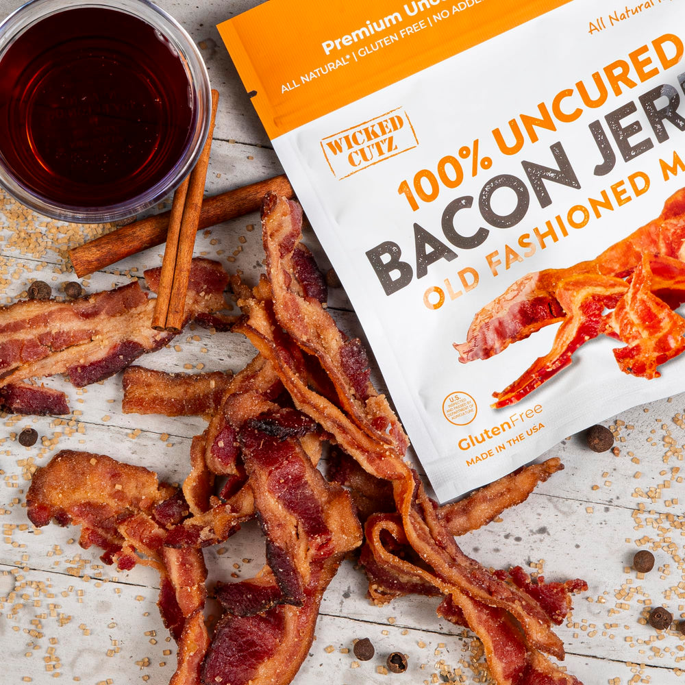 Wicked Cutz no MSG, nitrates, or gluten bacon jerky alternative.