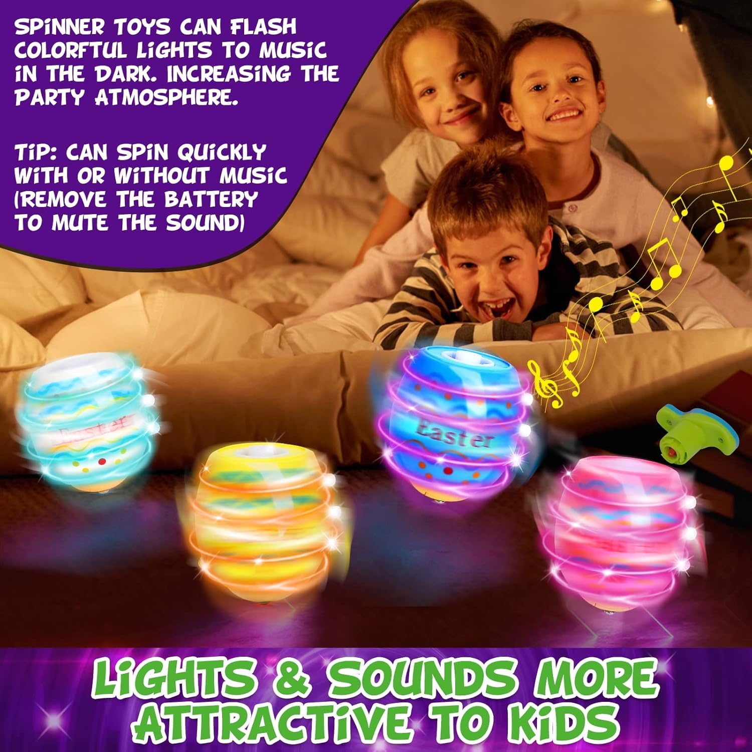 WIDELAND Easter egg top sings and spins for a magical night party vibe.