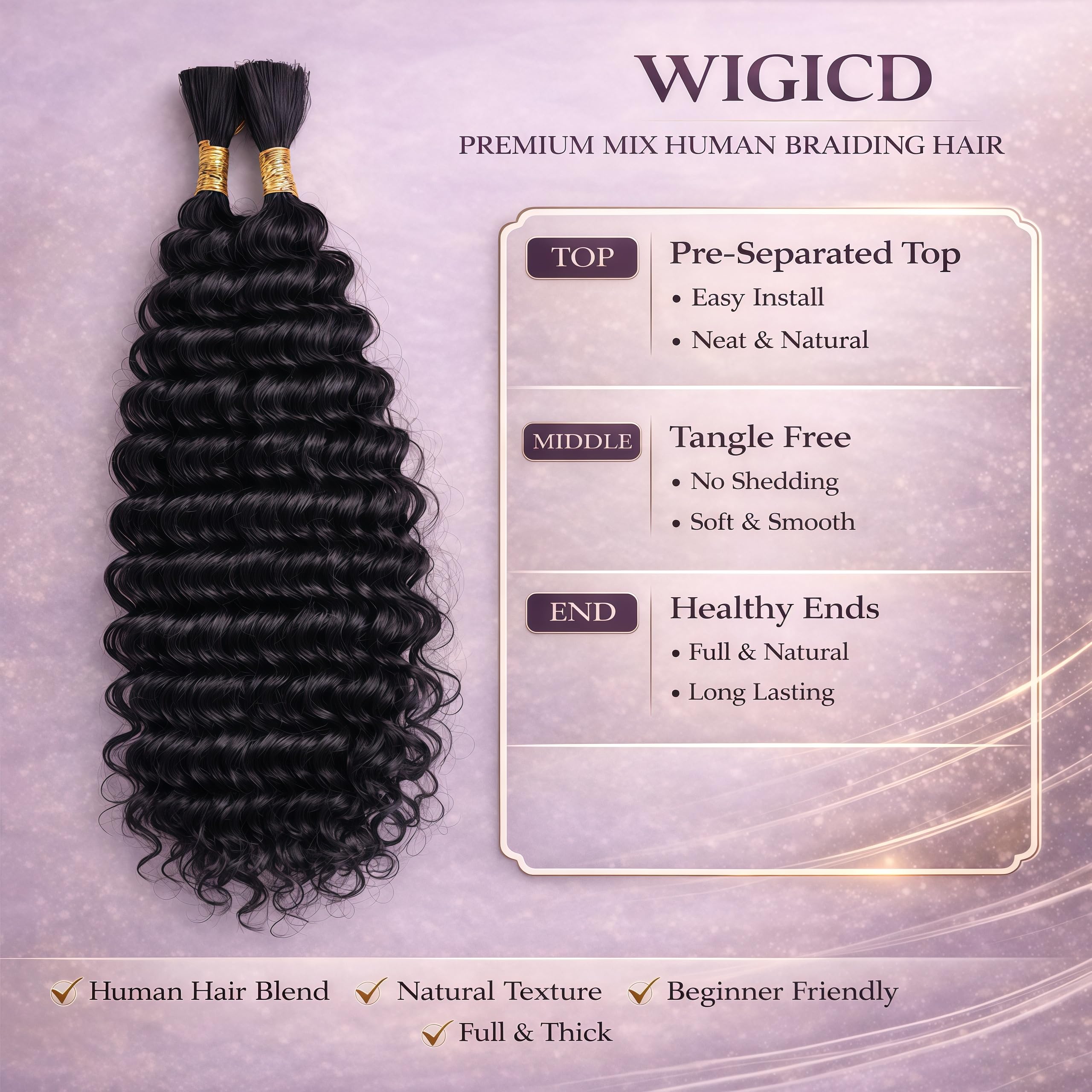 WIGICD boho braids 20in wet and wavy close-up for versatile styling.