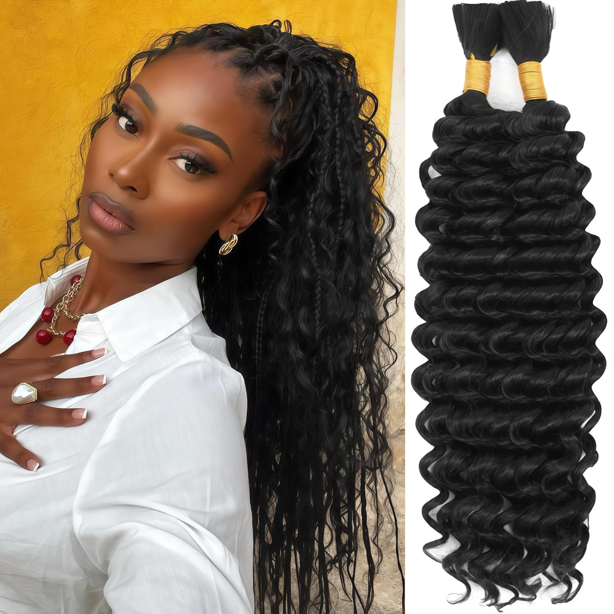 WIGICD deep wave bulk 20in in natural texture, ideal for boho braids.