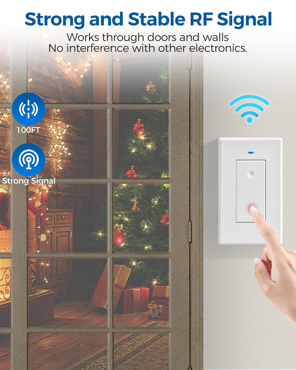 WILAWELS remote control outlet adhesive strips enable peel-and-stick installation.