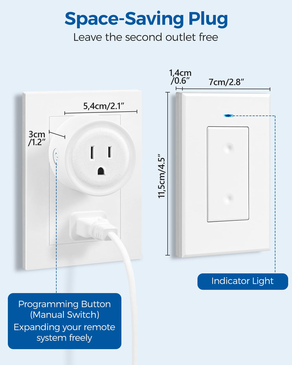 WILAWELS remote control outlet compact design saves outlet space.