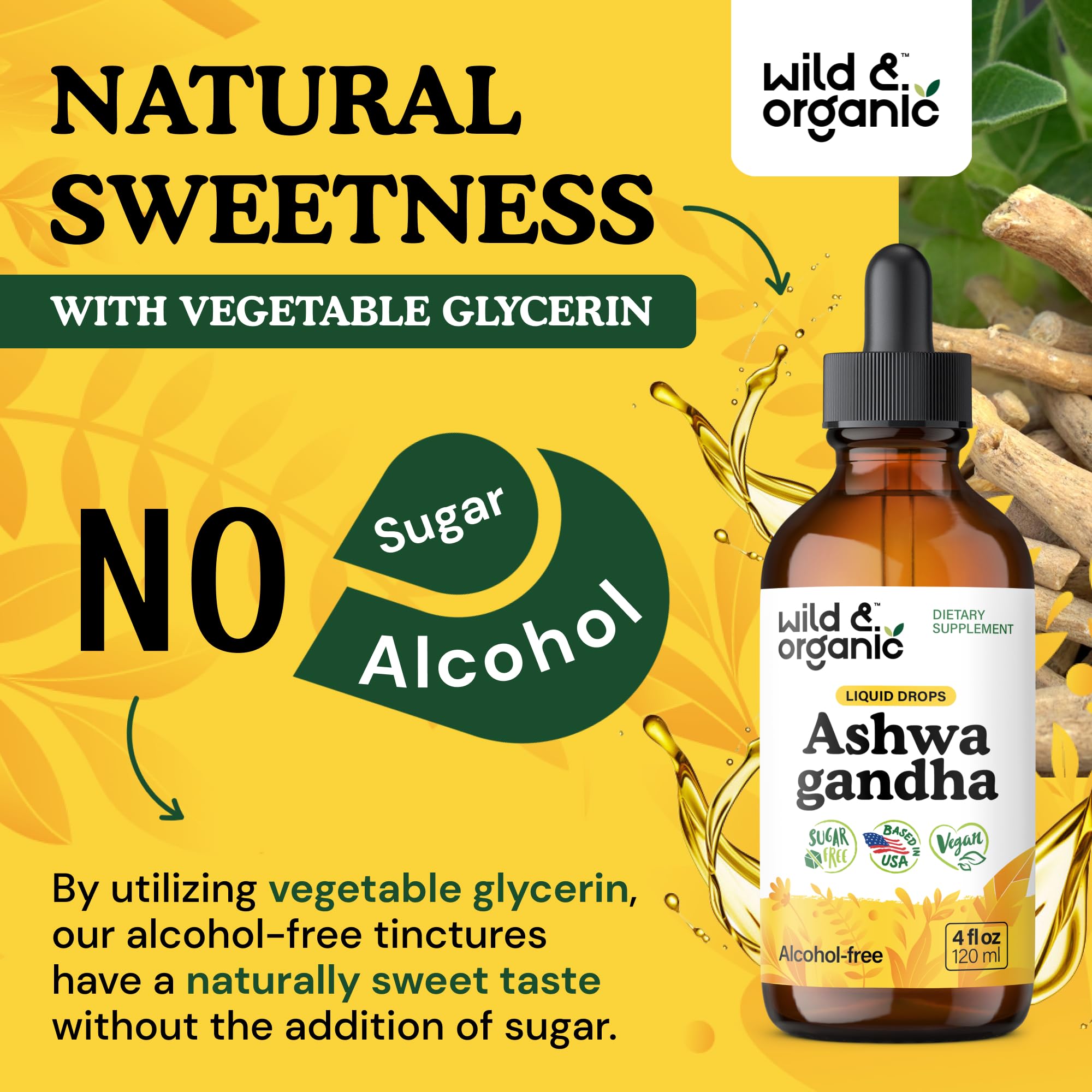 Serving Wild & Organic Ashwagandha Drops in a cup