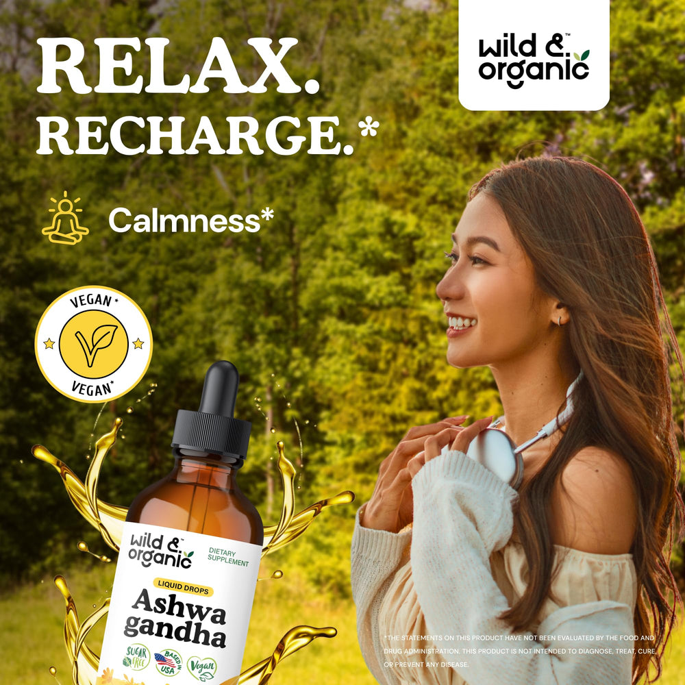 Wild & Organic Ashwagandha Drops dropper for dosing