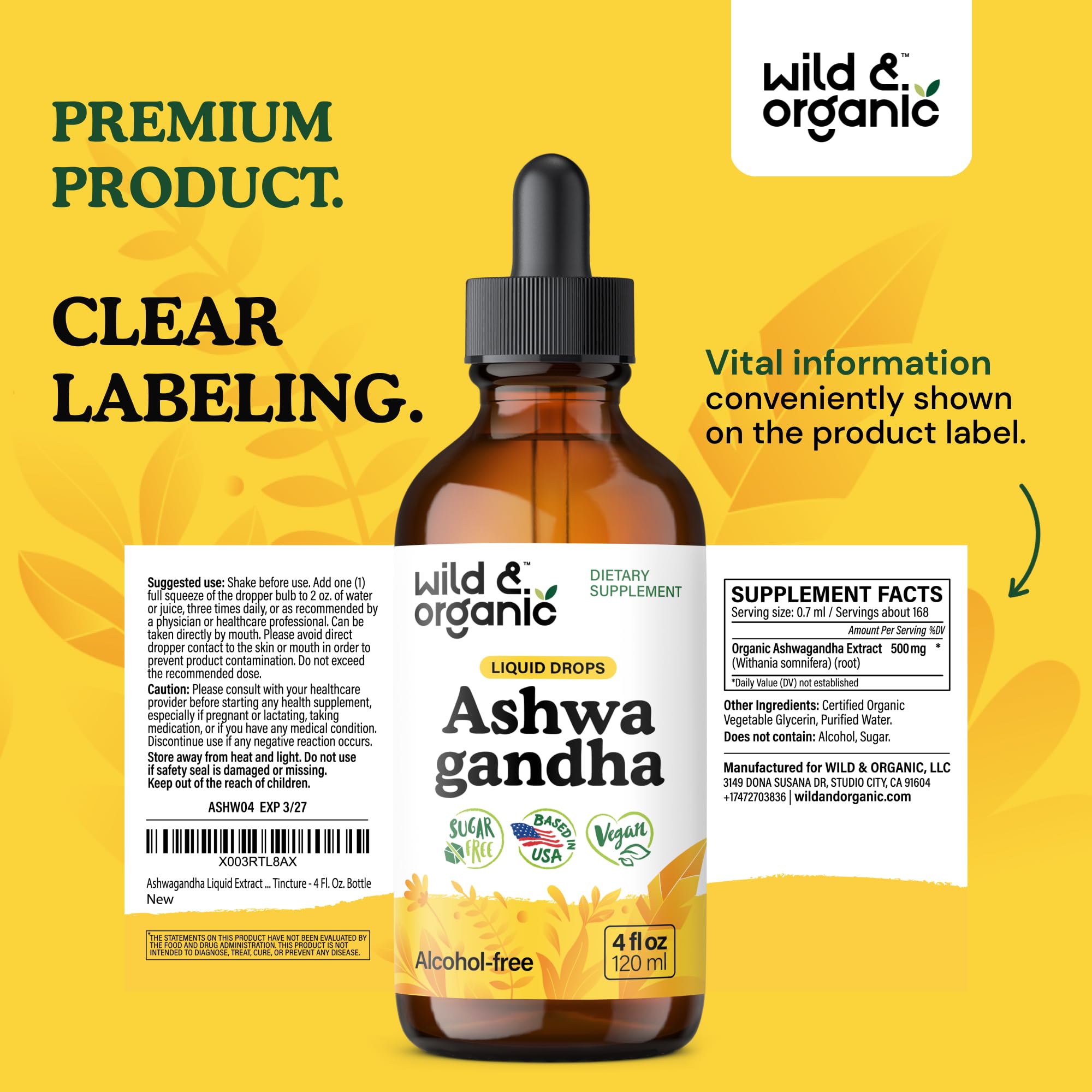 4 oz Wild & Organic Ashwagandha Drops packaging