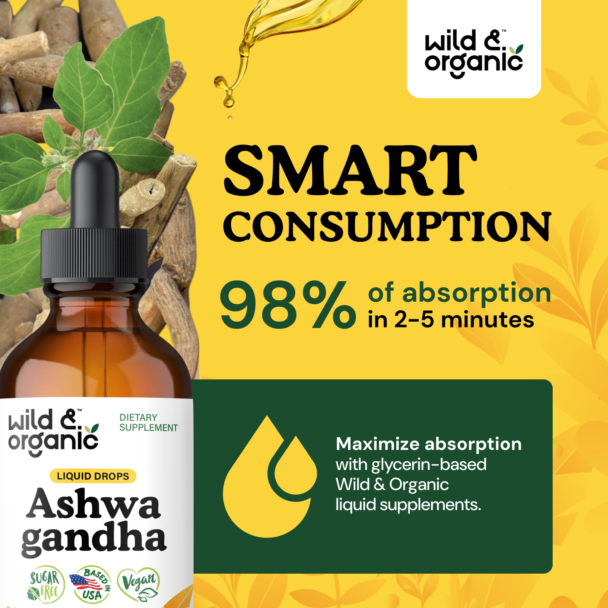 Pouring Wild & Organic Ashwagandha Drops into beverage