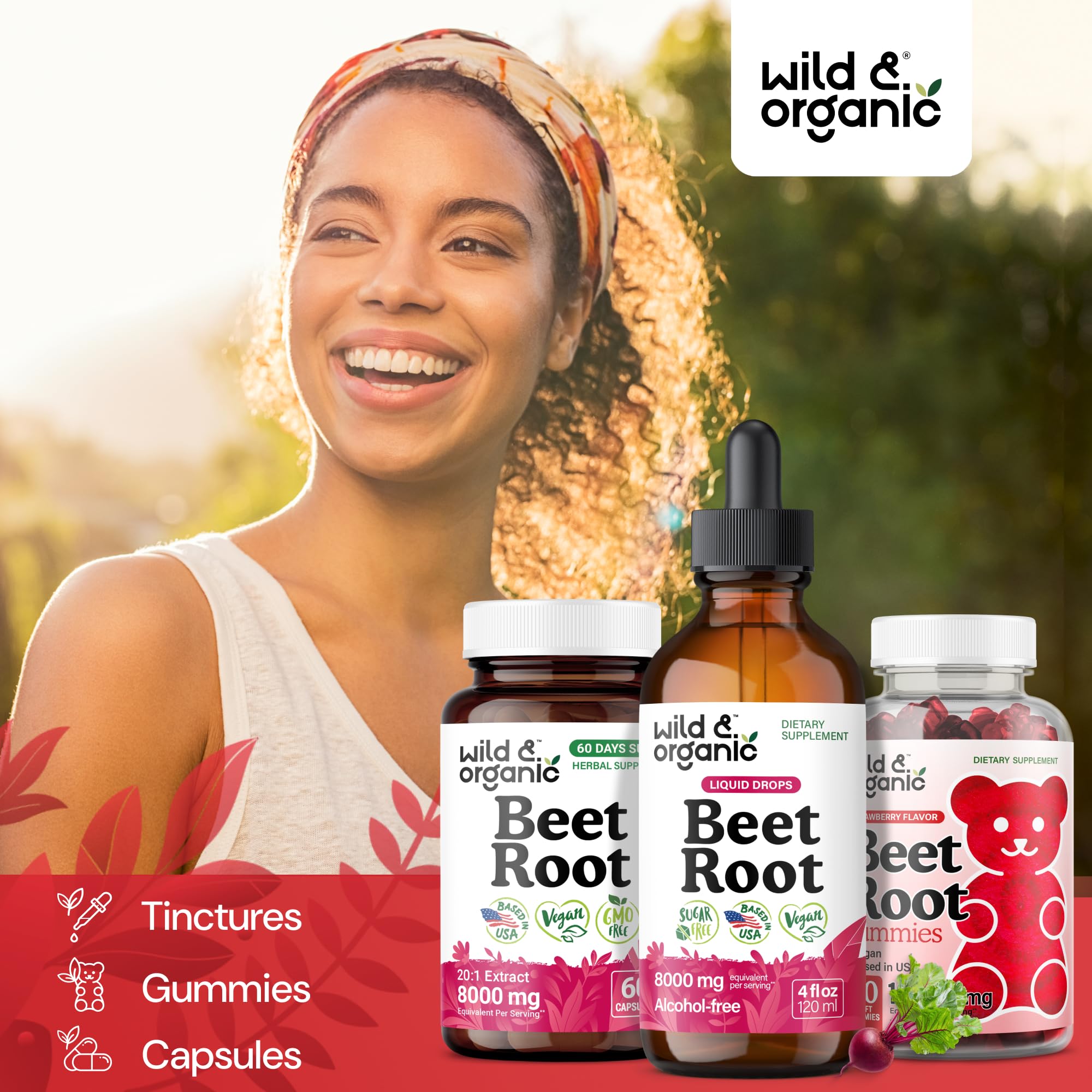 Vegan glycerin base of Wild & Organic beet root extract drops.