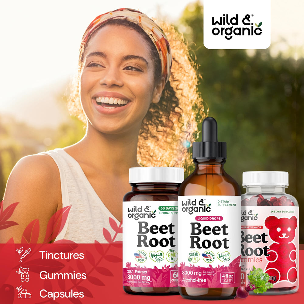 Vegan glycerin base of Wild & Organic beet root extract drops.