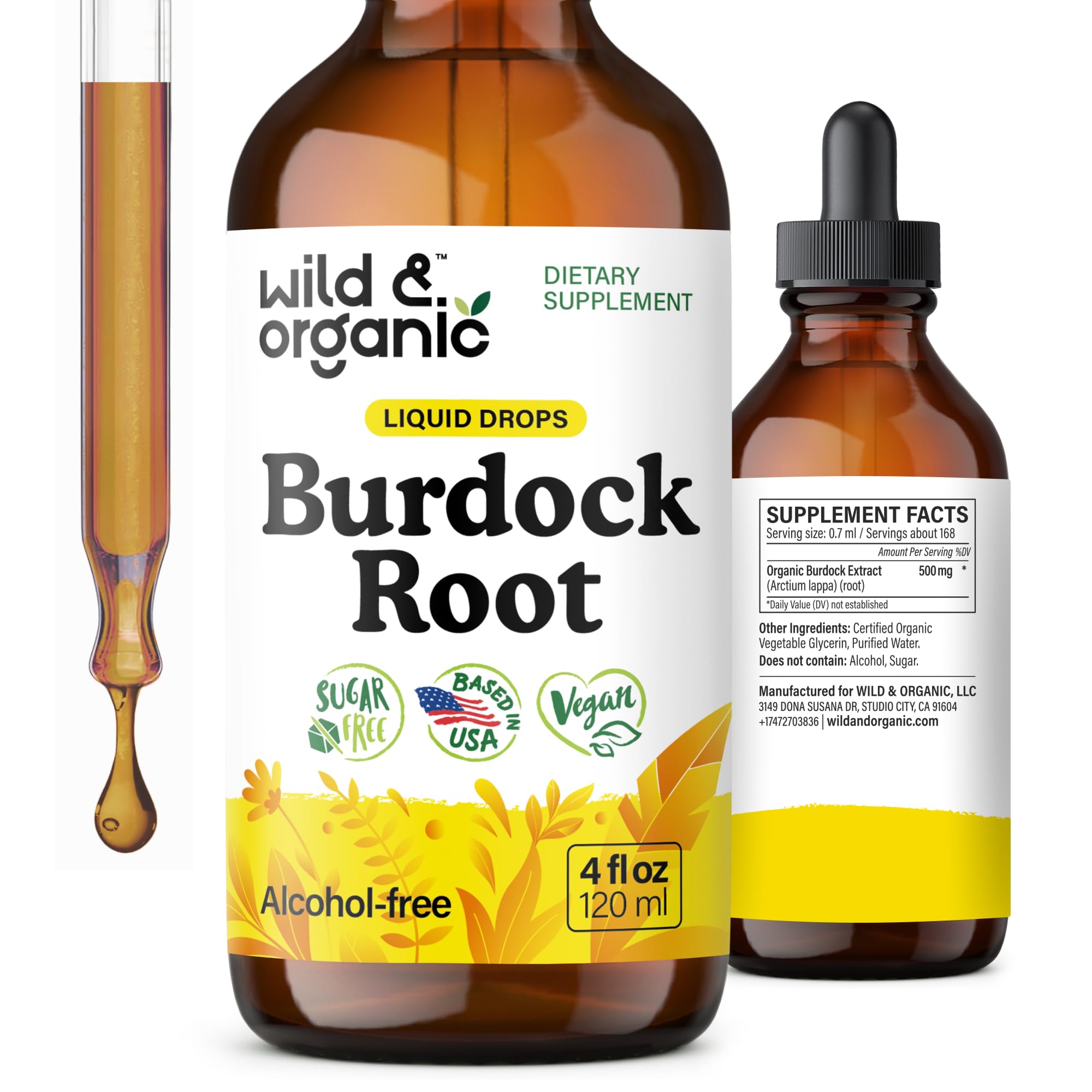 Wild & Organic Burdock Root Tincture bottle for daily antioxidant support