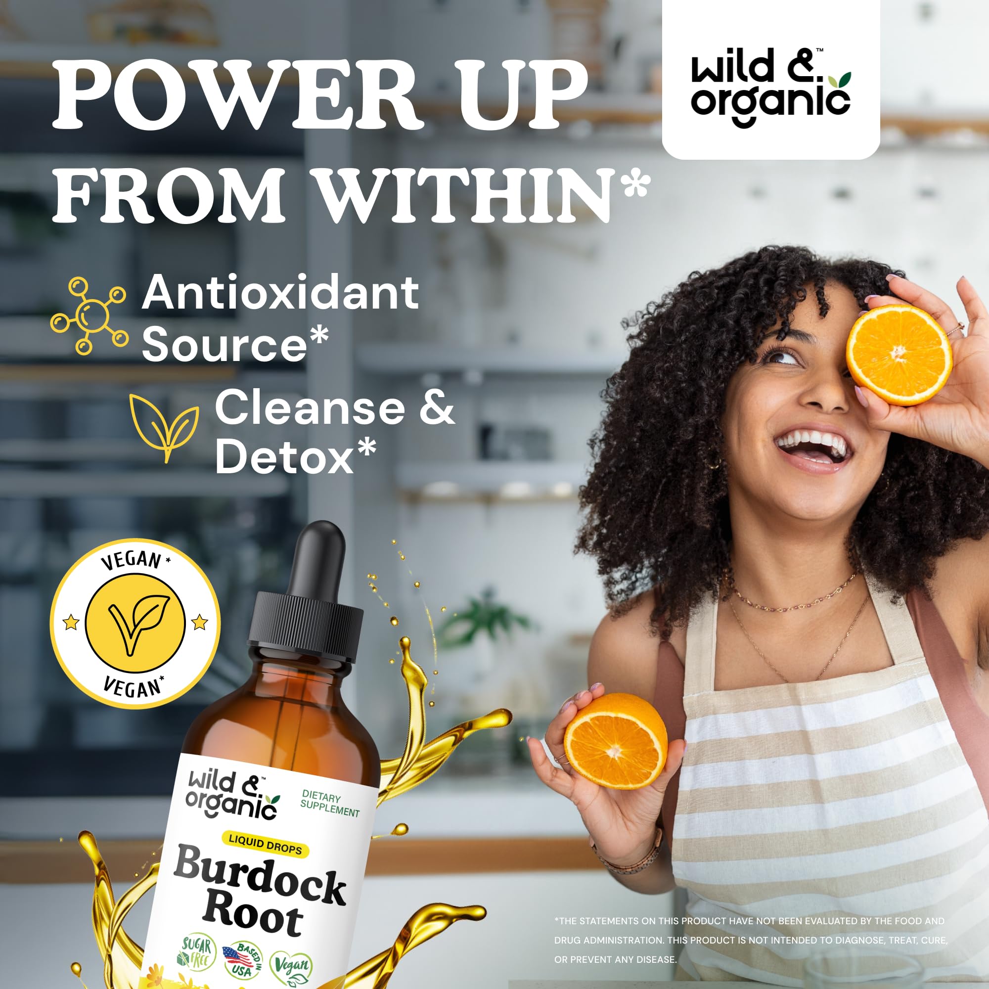 Wild & Organic Burdock Root Tincture dropper dispenses herbal extract for digestion