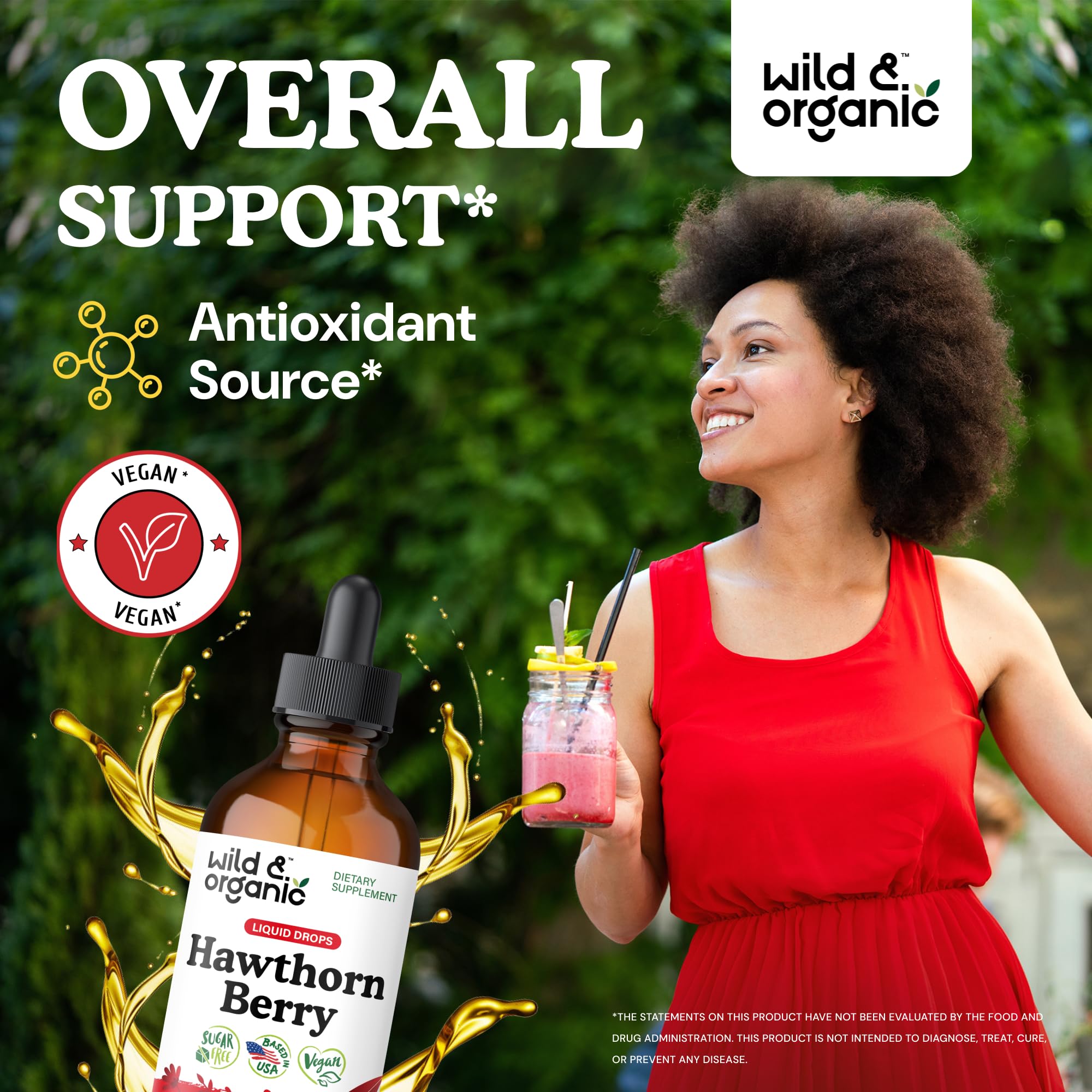 Wild & Organic Hawthorn Berry Drops pour for easy daily dosing in a alcohol-free tincture