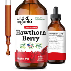 Wild & Organic Hawthorn Berry Tincture bottle with concentrated extract for overall support