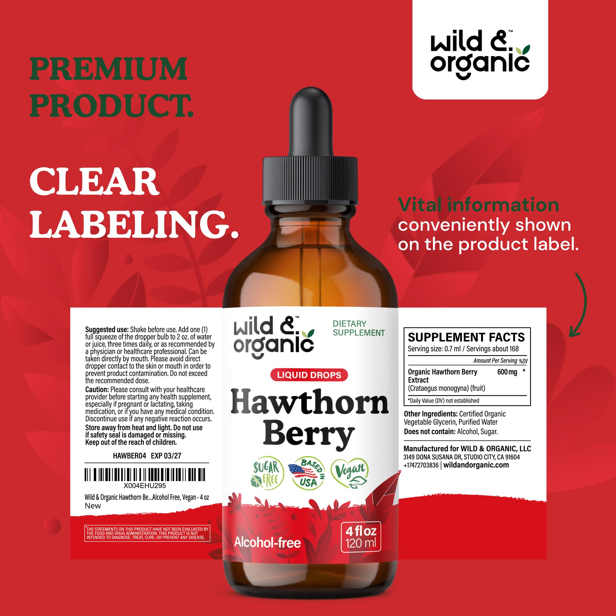 Wild & Organic Hawthorn tincture bottle ready for daily wellness ritual