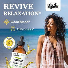 Wild & Organic tincture bottle pour shows easy tea integration for relaxed evenings.