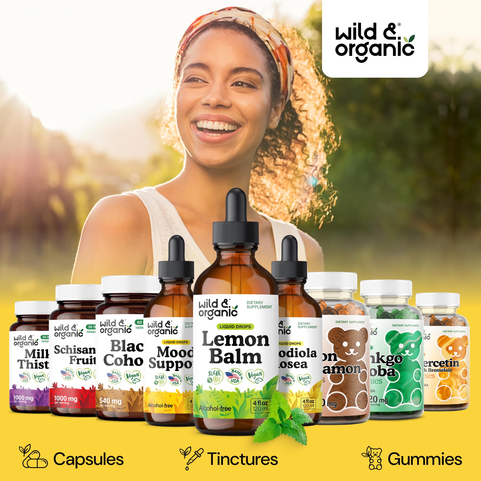 Wild & Organic lemon balm tincture glycerin base conveys natural sweetness without sugar.