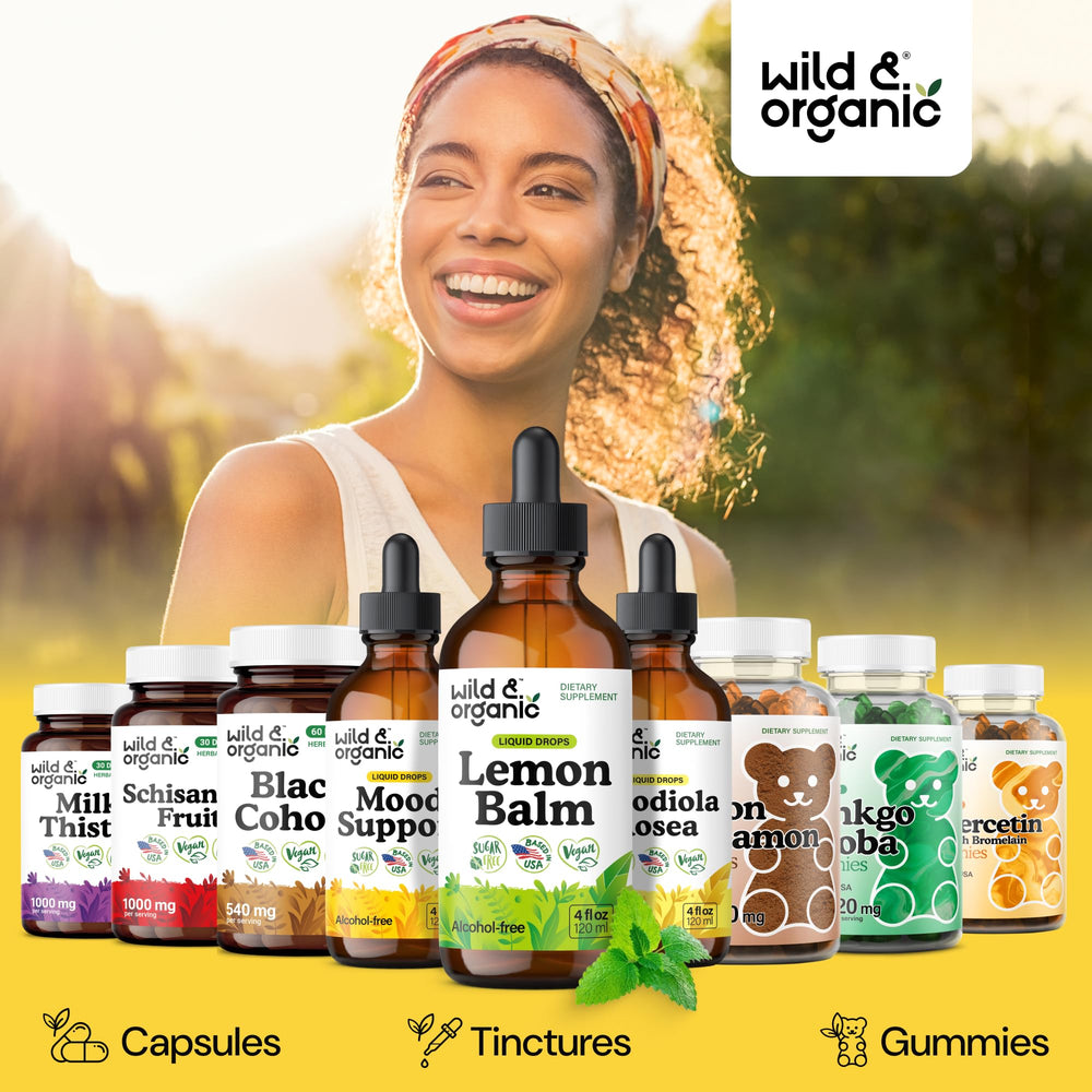 Wild & Organic lemon balm tincture glycerin base conveys natural sweetness without sugar.