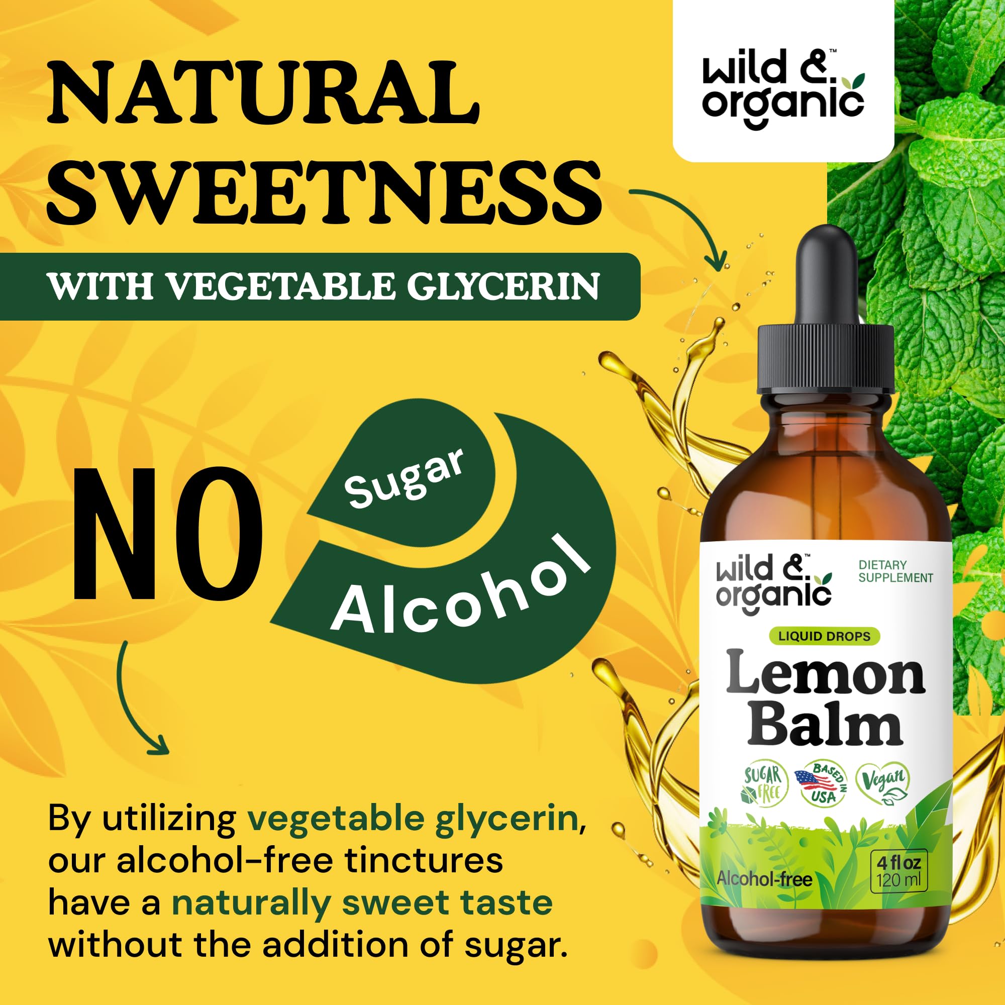 Wild & Organic label highlights vegan GMO free ingredients for a clean tincture option.