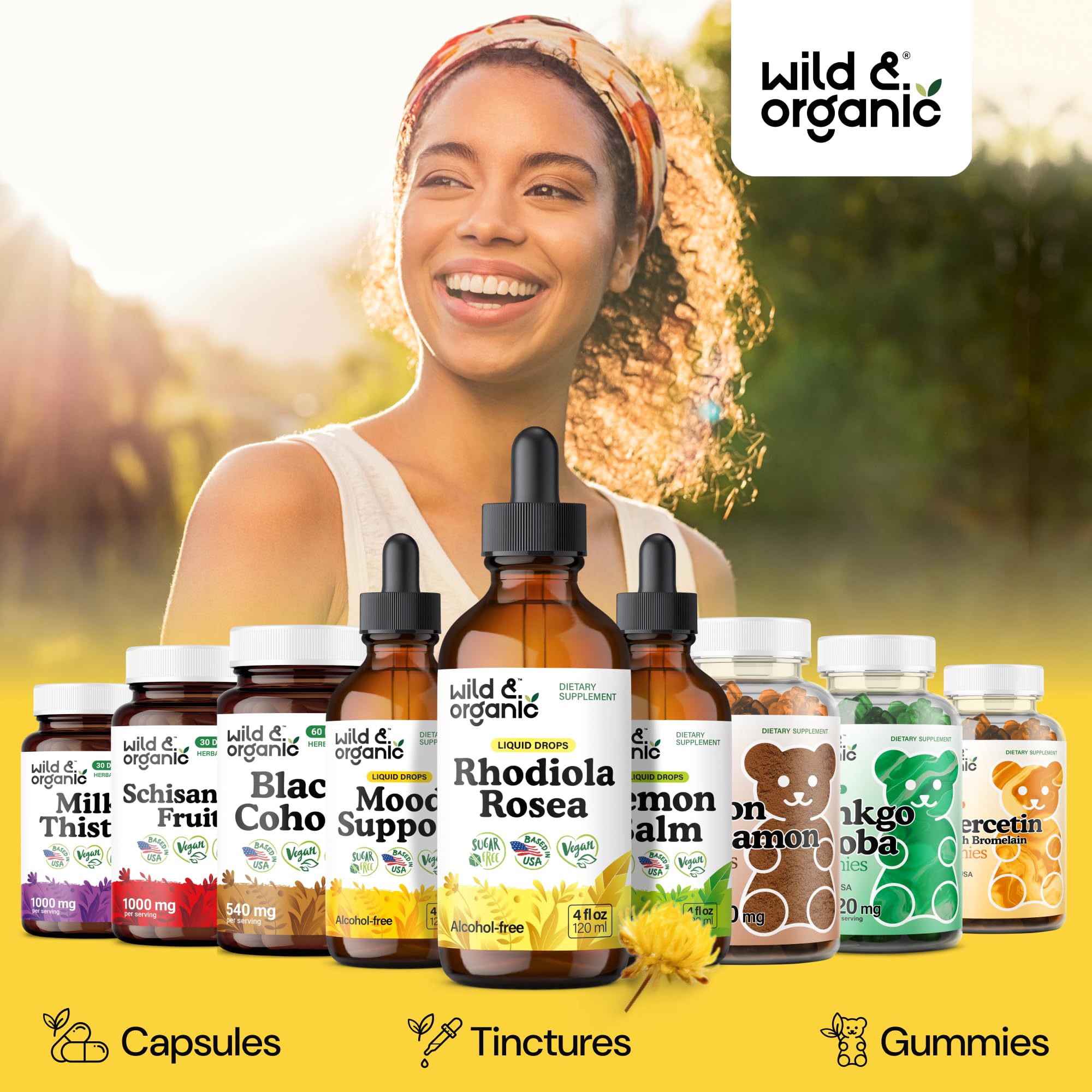 Wild & Organic Rhodiola Rosea Tincture amber bottle helps protect potency.