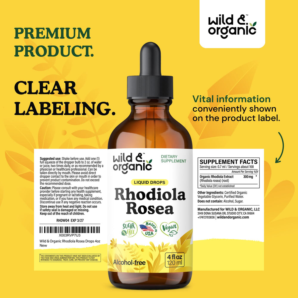 Wild & Organic Rhodiola Rosea Tincture serves an 84-day supply.