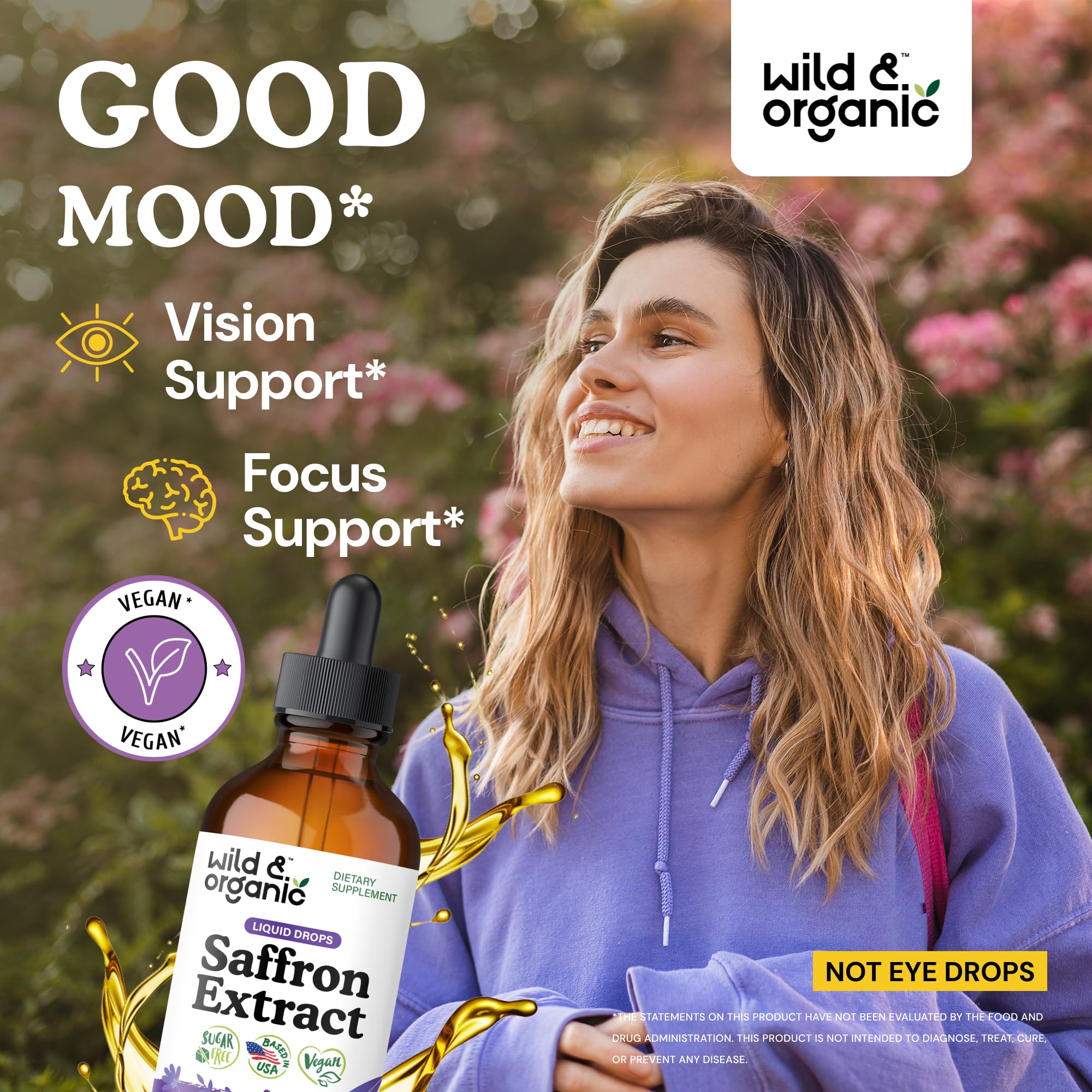 Wild & Organic saffron drops dropper ready for alcohol-free dosing