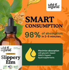 Tea preparation with Wild & Organic Slippery Elm drops for natural sweetness.