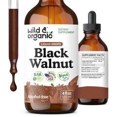 Wild & Organic Black Walnut Tincture bottle front for daily detox support.