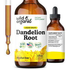Wild & Organic Dandelion Drops bottle front highlighting liver support