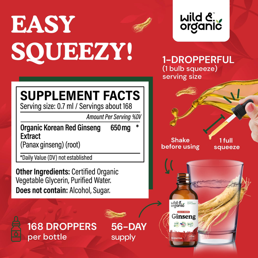 Wild & Organic Panax Ginseng drops dispensing from a dropper