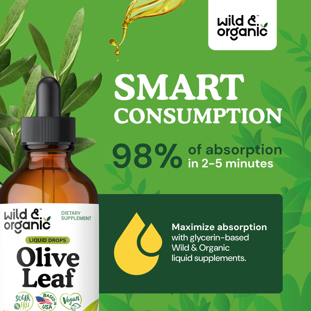 Wild & Organic Olive Leaf Drops being poured into tea for easy use.