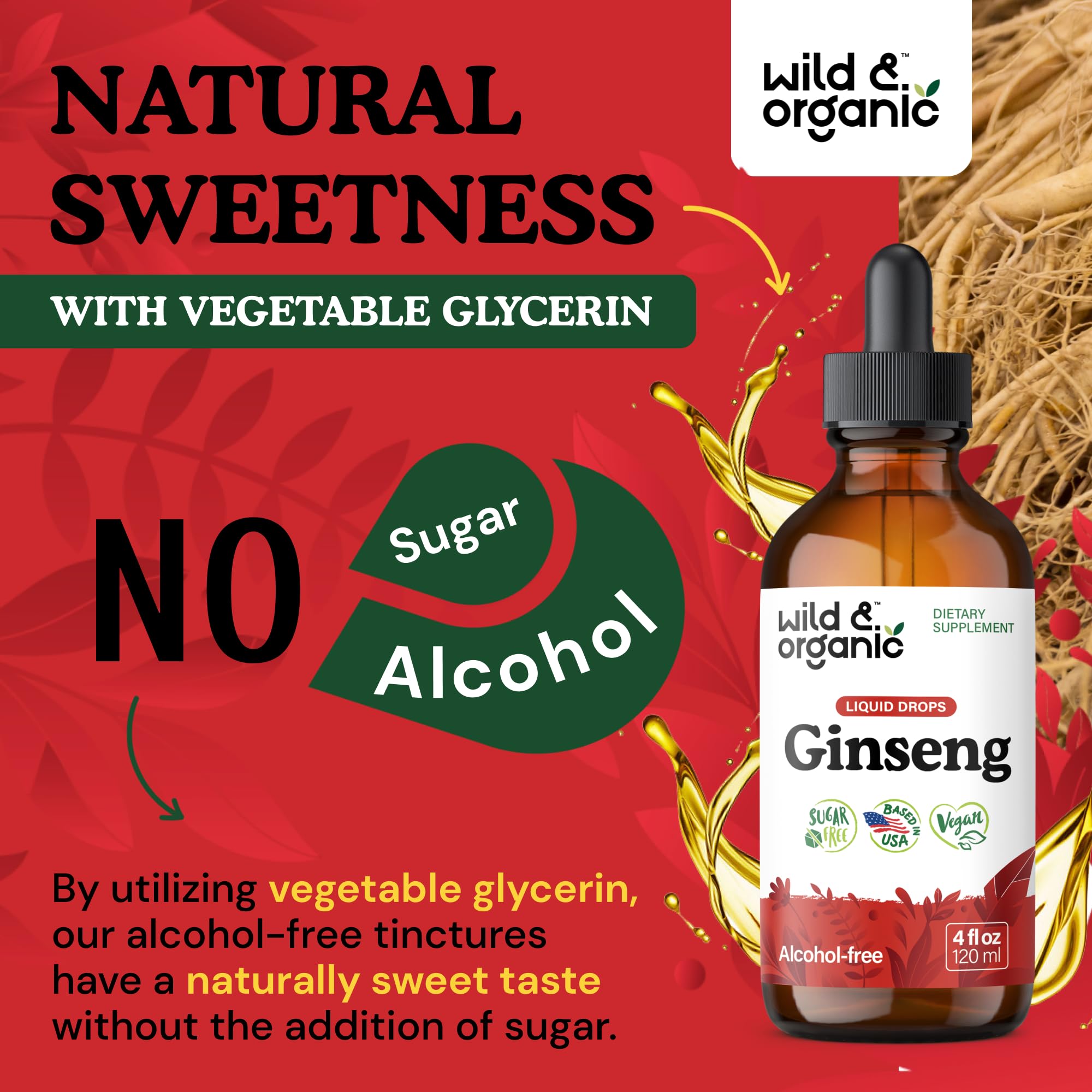 Wild & Organic Panax Ginseng drops showing precise daily dose