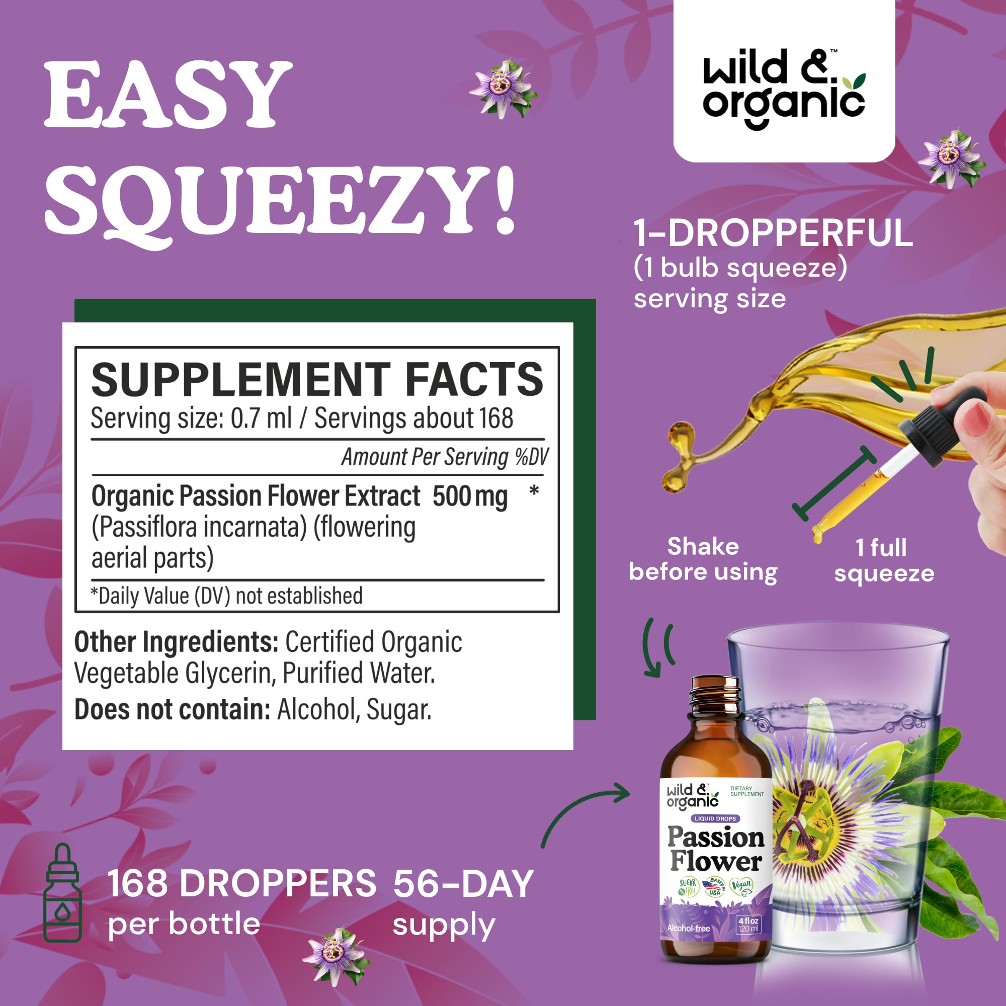 Wild & Organic Passion Flower Tincture dropper ready for convenient daily dosing