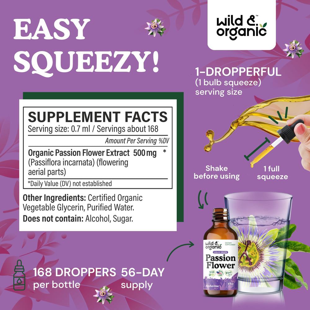 Wild & Organic Passion Flower Tincture dropper ready for convenient daily dosing