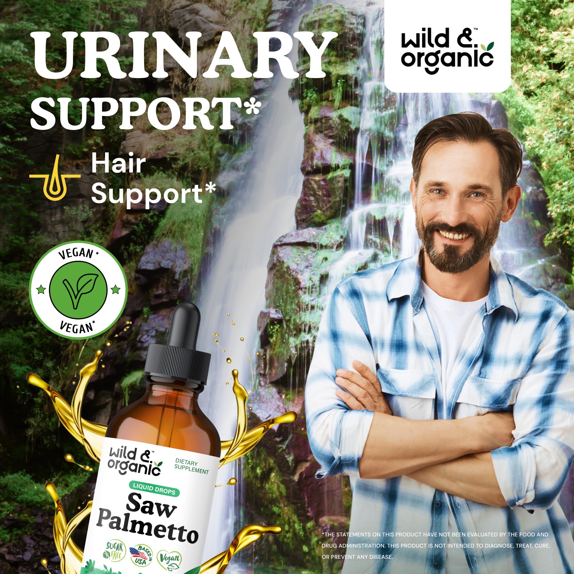 Dropper dispensing Wild & Organic Saw Palmetto drops for convenient daily use