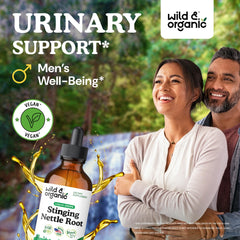Wild & Organic stinging nettle root drops pour for easy daily dosing.