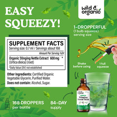 Wild & Organic nettle root drops tea addition for easy intake.