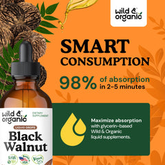 Glycerin-based, alcohol-free formula shown in Wild & Organic Black Walnut Tincture.