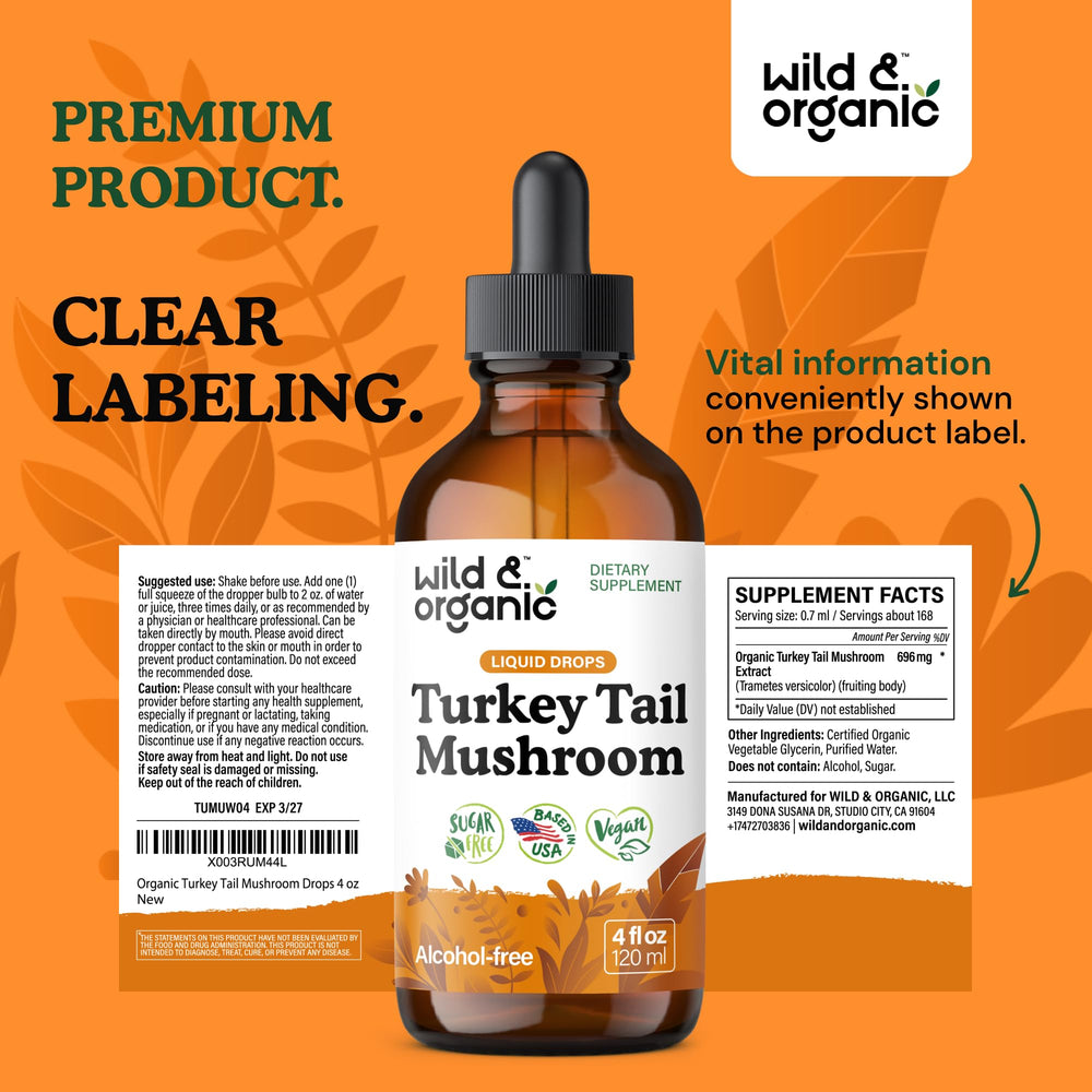 Wild & Organic turkey tail tincture daily-use setup for routine wellness.