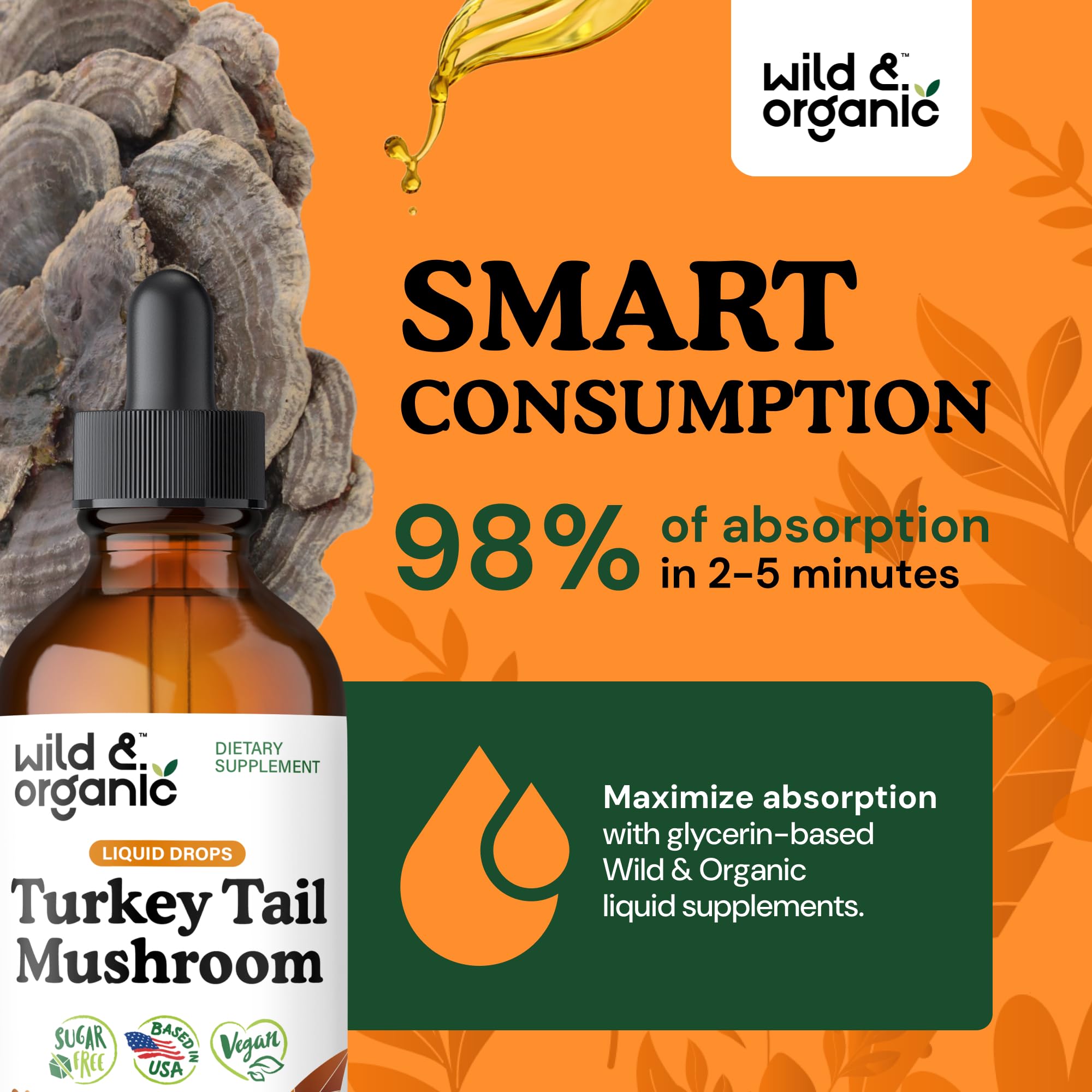 Wild & Organic turkey tail tincture dropper for precise dosing.