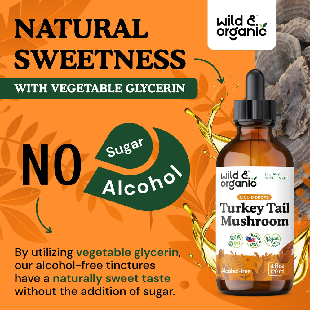 Wild & Organic turkey tail tincture vegan formula with no GMOs.