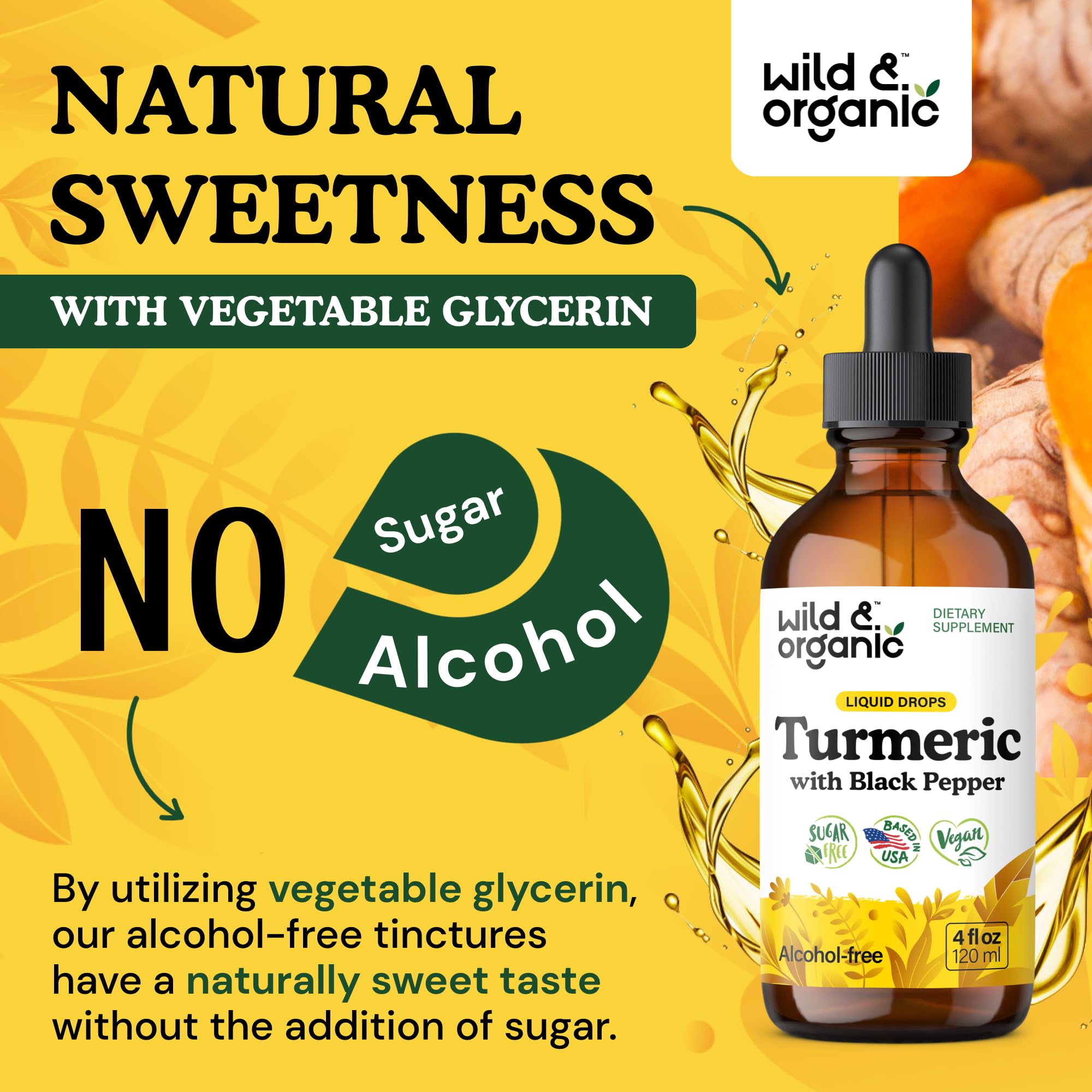 Wild & Organic Turmeric Drops naturally sweet with no added sugar.