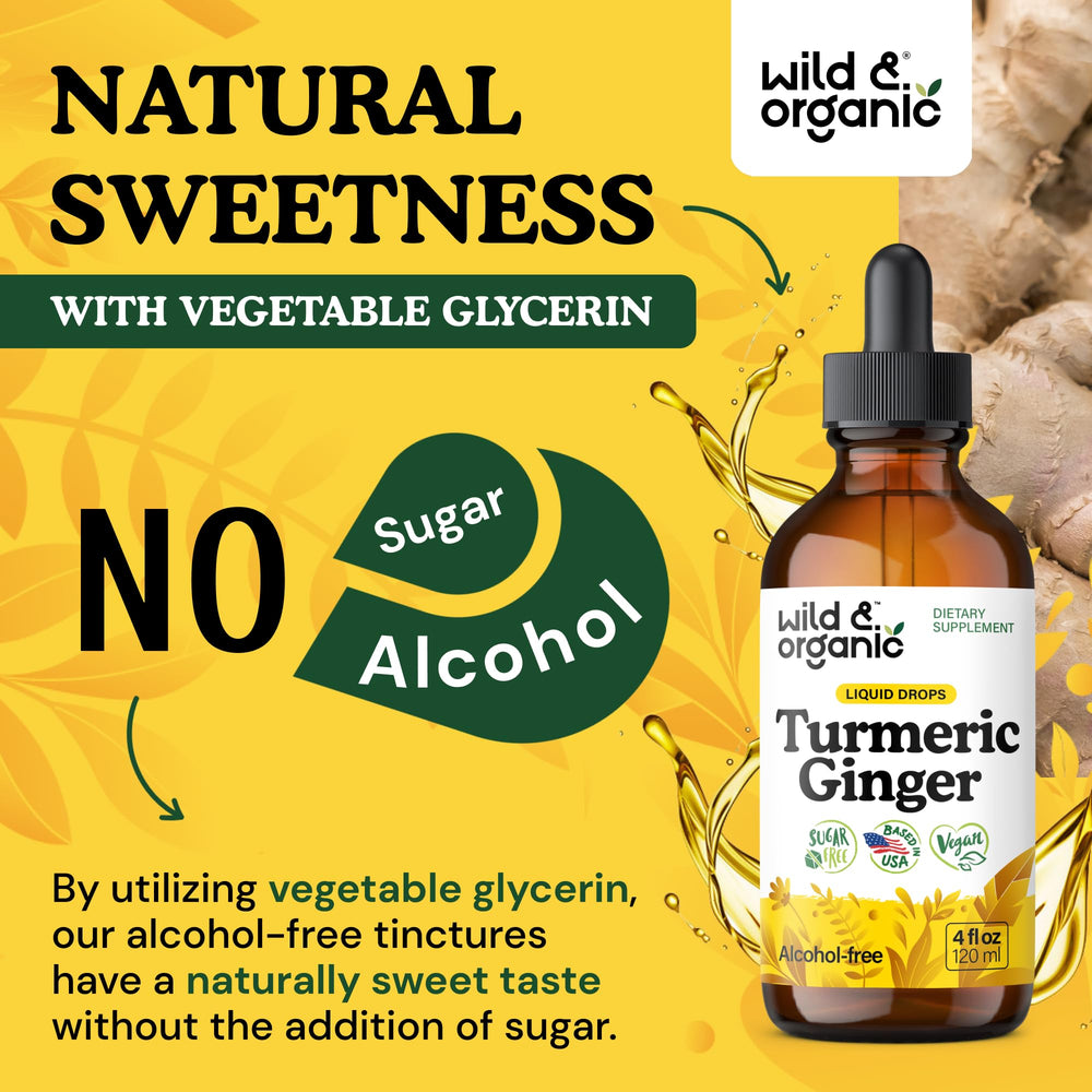 Wild & Organic Turmeric Ginger Drops packaging highlights 56-day supply.