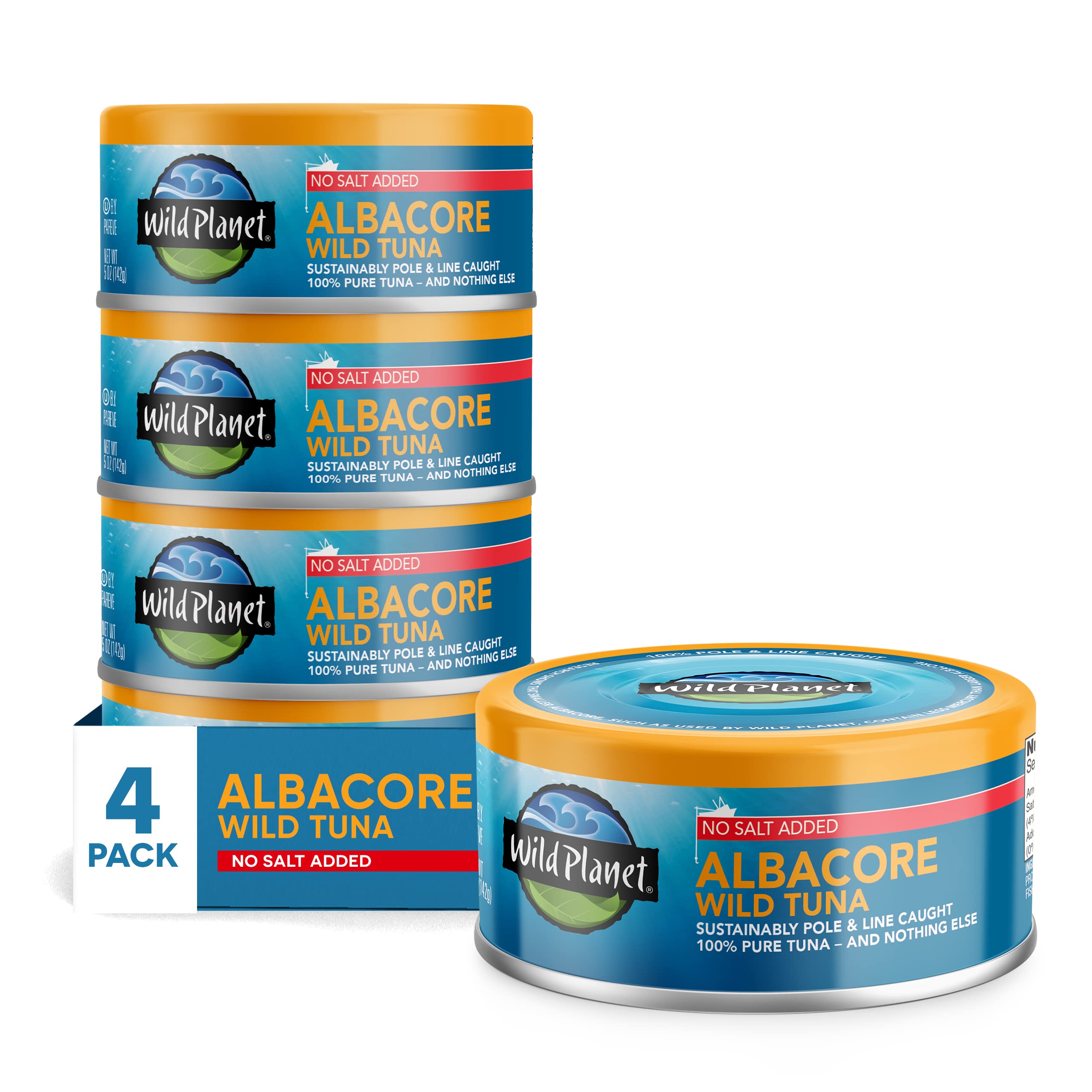 Wild Planet Albacore tuna can with no salt added and a convenient pull-tab.