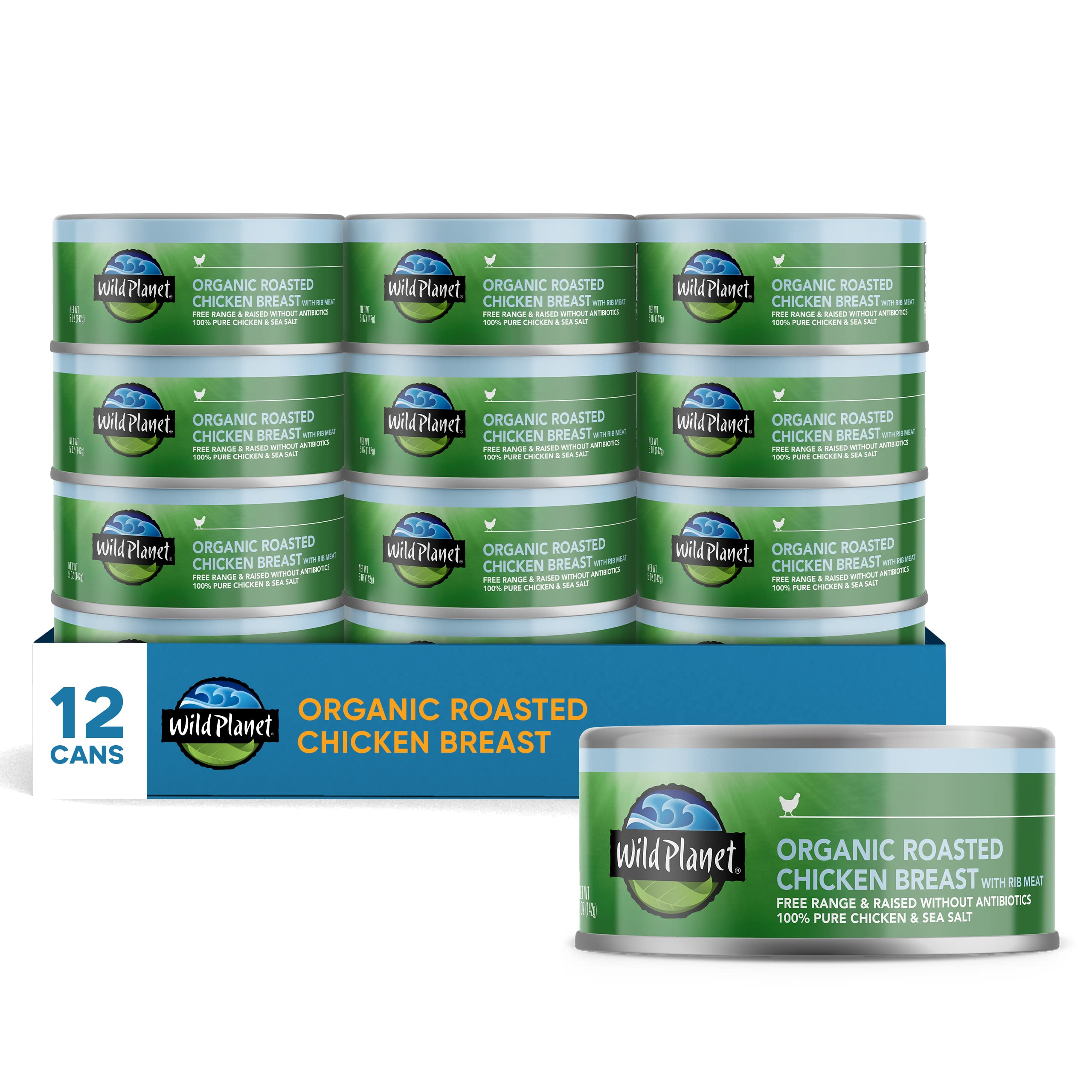 Wild Planet organic roasted chicken breast can, skinless and boneless for easy meals.