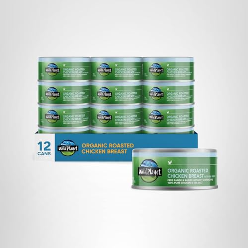 12 pack of 5 ounce Wild Planet chicken cans for convenient pantry meals.