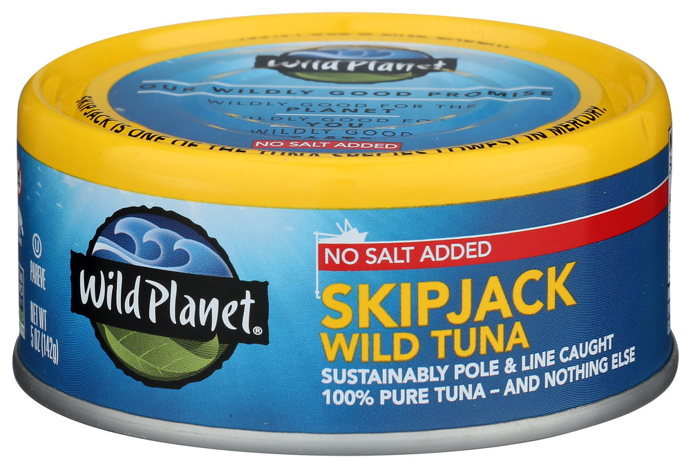 Wild Planet Skipjack Tuna No Salt Added front label shows clean, additive-free flavor.