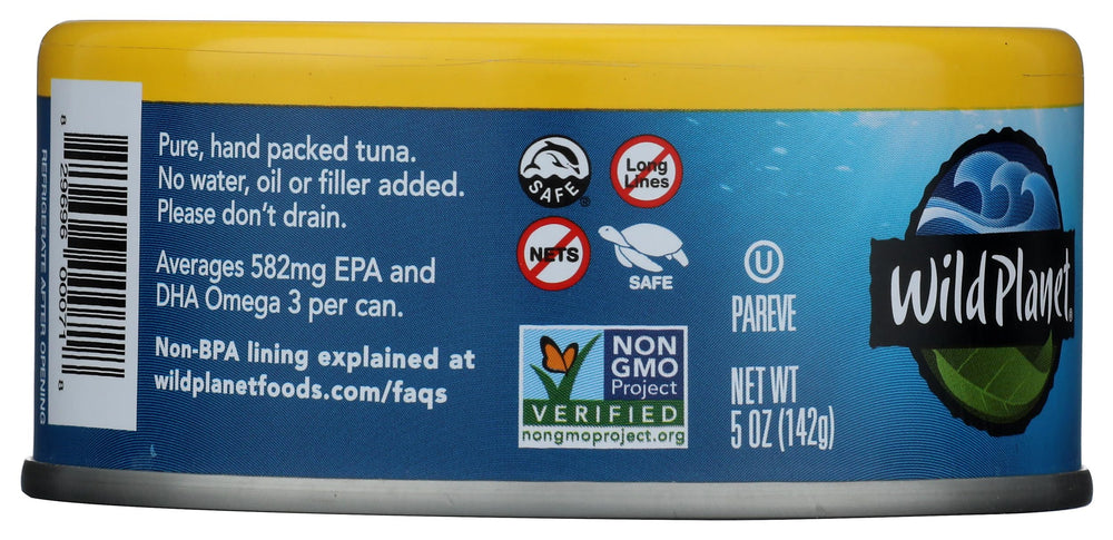 Wild Planet Tuna Kosher Gluten-Free label indicates dietary compatibility for various meals.