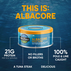 Wild Planet sea salt tuna pack highlights clean taste with no fillers.