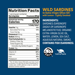 Wild Planet wild sardines lightly smoked, showcasing savory aroma and high protein.