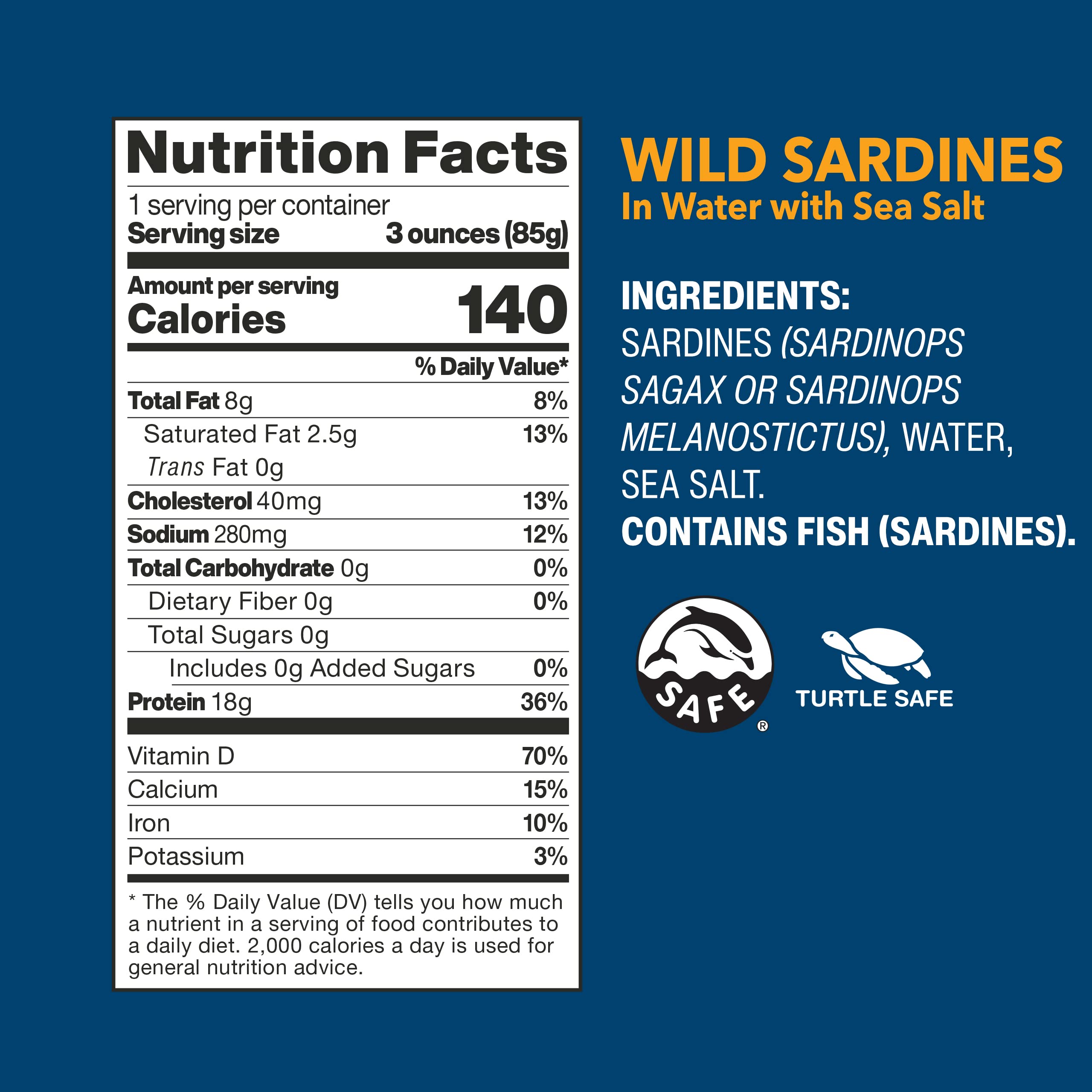 Close-up texture reveals tender sardines from Wild Planet.
